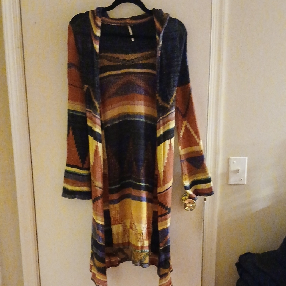 Free People Aztec Colorful Hooded Cardigan